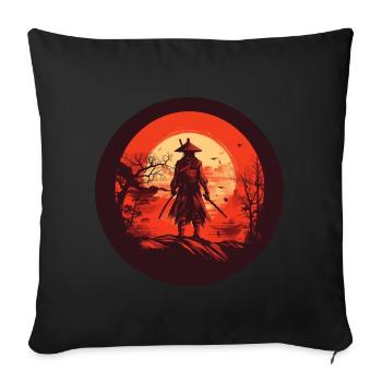 Japanischer Krieger Samurai vor roter Sonne Japan - Sofakissenbezug 45 x 45 cm - Schwarz - Vorne