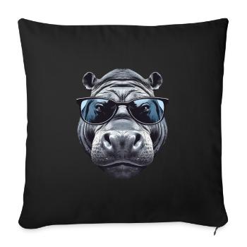 Nilpferd mit Sonnenbrille - Sofakissenbezug 45 x 45 cm - Schwarz - Vorne