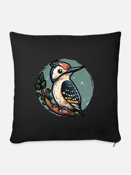 Sweet WoodpIcker / Specht - Sofakissenbezug 45 x 45 cm - Schwarz