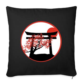 Serene Sunset: Torii Gate and Cherry Tree - Sofa pillowcase 17,3'' x 17,3'' (45 x 45 cm) - black - Front