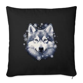 Chien husky et flocons de neige - Housse de coussin décorative 45 x 45 cm - noir - Devant