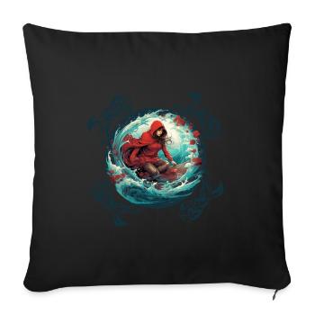 Little Red Riding Hood surfing on surfboard, wolf on wave - Sofa pillowcase 17,3'' x 17,3'' (45 x 45 cm) - black - Front