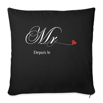 T-shirt personnalisé de couple assorti Mr et Mme - Housse de coussin décorative 45 x 45 cm - noir - Devant