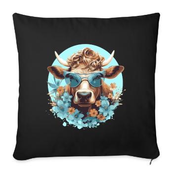 Lustige Kuh mit Sonnenbrille - Sofakissenbezug 45 x 45 cm - Schwarz - Vorne