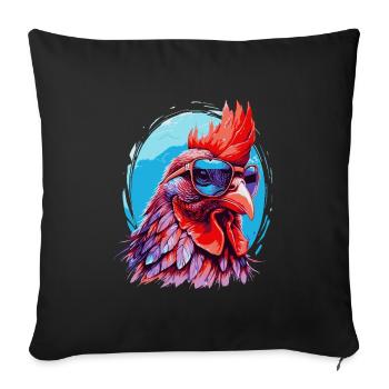 Drôle de poulet avec des lunettes de soleil - Housse de coussin décorative 45 x 45 cm - noir - Devant