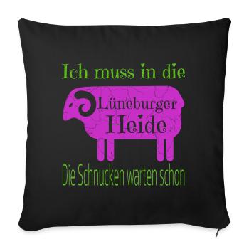 Lüneburger Heide Motiv mit Heidschnucke - Sofakissenbezug 45 x 45 cm - Schwarz - Vorne