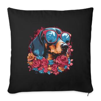 Flower dachshund - Sofa pillowcase 17,3'' x 17,3'' (45 x 45 cm) - black - Front