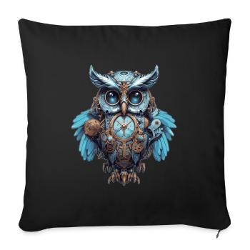 Bunte Steampunk Eule - Sofakissenbezug 45 x 45 cm - Schwarz - Vorne