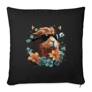 Cochons d’Inde et fleurs - Housse de coussin décorative 45 x 45 cm - noir - Devant