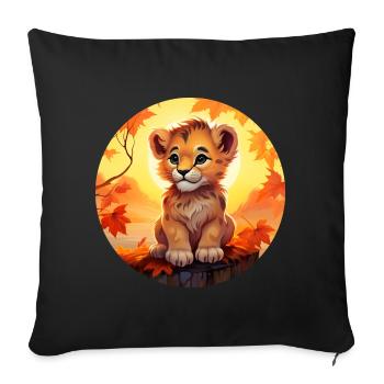 Lion cub in autumn foliage - Romantic sunset desi - Sofa pillowcase 17,3'' x 17,3'' (45 x 45 cm) - black - Front