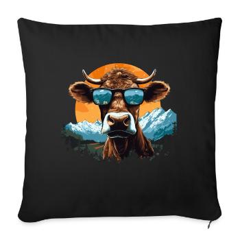 A cow in sunglasses in the mountains - Sofa pillowcase 17,3'' x 17,3'' (45 x 45 cm) - black - Front