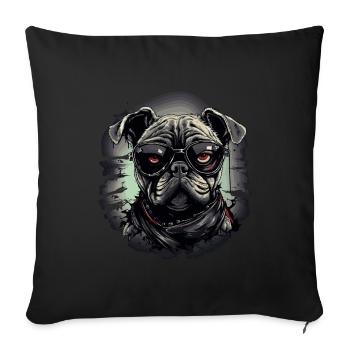 Mops Hund mit Nerdbrille - Sofakissenbezug 45 x 45 cm - Schwarz - Vorne