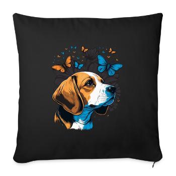 Beagle Dog Butterfly - Sofa pillowcase 17,3'' x 17,3'' (45 x 45 cm) - black - Front