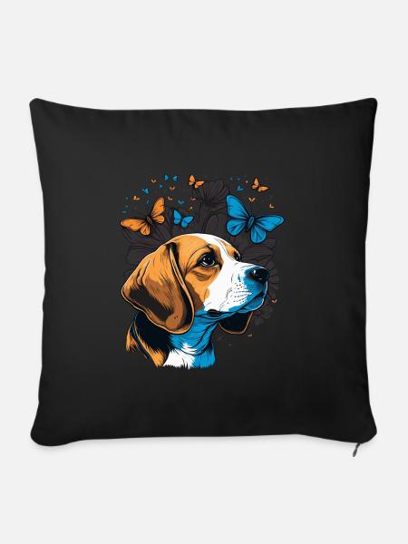 Beagle Hund Schmetterling - Sofakissenbezug 45 x 45 cm - Schwarz