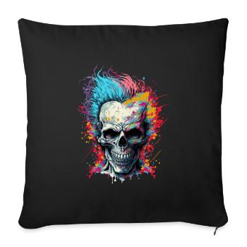 Crâne de zombie punk d’horreur coloré - Housse de coussin décorative 45 x 45 cm - noir - Devant