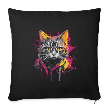 Chat coloré cool - Housse de coussin décorative 45 x 45 cm - noir - Devant