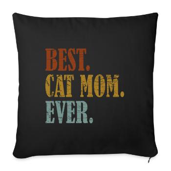 Motif de chat « La meilleure maman de chat de tous les temps » - Housse de coussin décorative 45 x 45 cm - noir - Devant