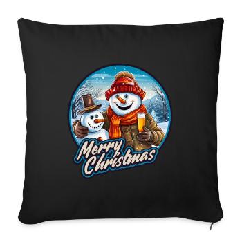 Drôle de bonhomme de neige avec fête de Noël à la bière - Housse de coussin décorative 45 x 45 cm - noir - Devant