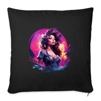 Belle femme au bord de la mer en style pin-up - Housse de coussin décorative 45 x 45 cm - noir - Devant