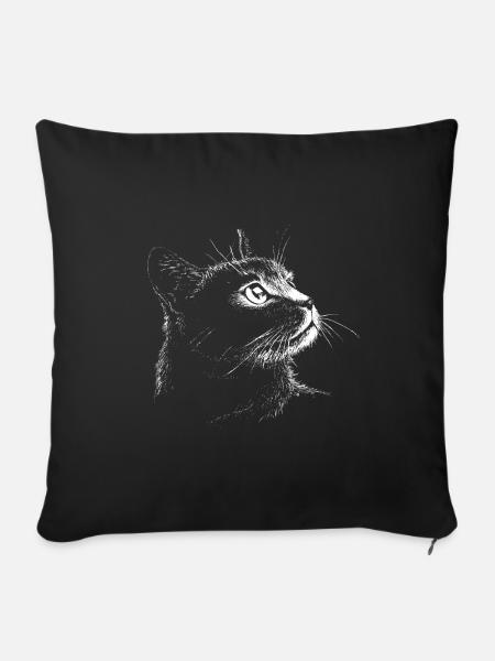 Katzenportrait (weiß) - Sofakissenbezug 45 x 45 cm - Schwarz
