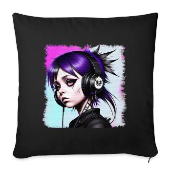 Fille punk avec des écouteurs HerzAufShirt, H.A.S.H. - Housse de coussin décorative 45 x 45 cm - noir - Devant