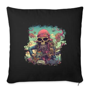 Psychedelic hippie skeleton with guitar - Sofa pillowcase 17,3'' x 17,3'' (45 x 45 cm) - black - Front