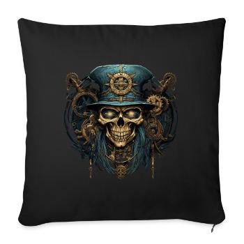 Crâne de zombie Steampunk - Housse de coussin décorative 45 x 45 cm - noir - Devant