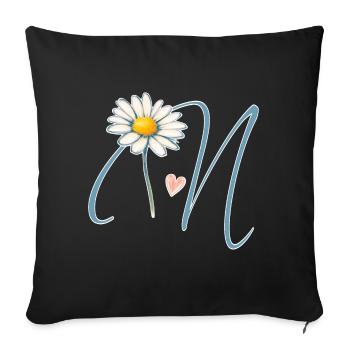 Lettre N Daisy Heart - Housse de coussin décorative 45 x 45 cm - noir - Devant