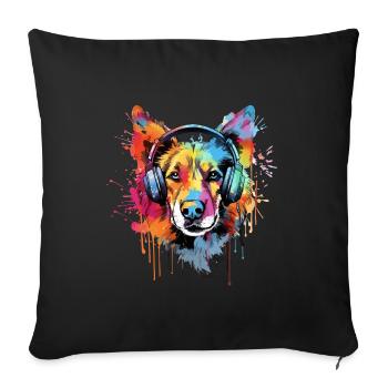 Chien avec musique casque - Housse de coussin décorative 45 x 45 cm - noir - Devant