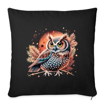 hibou_ niedliche Eule - Sofakissenbezug 45 x 45 cm - Schwarz - Vorne