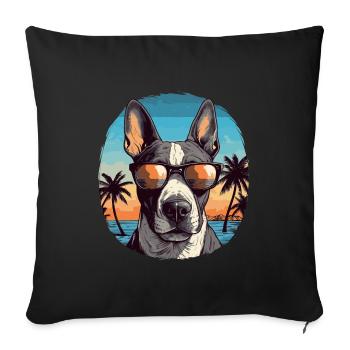 Bull terrier joyeux dans l’ambiance des vacances - Housse de coussin décorative 45 x 45 cm - noir - Devant