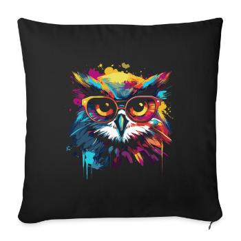 Funny owl with glasses - Sofa pillowcase 17,3'' x 17,3'' (45 x 45 cm) - black - Front