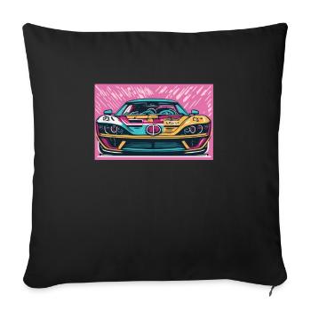 Voiture de course des années 70 - Housse de coussin décorative 45 x 45 cm - noir - Devant