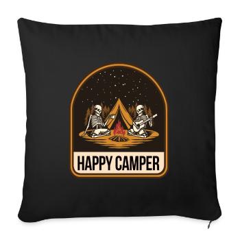 Happy Camper Skeleton Tente de feu de camp - Housse de coussin décorative 45 x 45 cm - noir - Devant