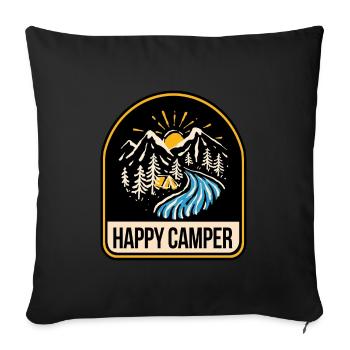 Happy Camper Camping Tente Feu de Camp - Housse de coussin décorative 45 x 45 cm - noir - Devant