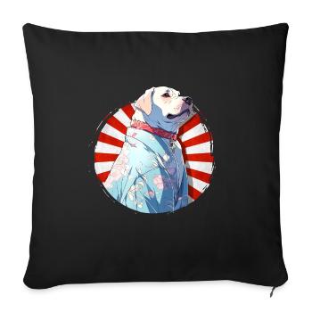 Chien mignon portant un kimono - Chemise d’anime - Housse de coussin décorative 45 x 45 cm - noir - Devant