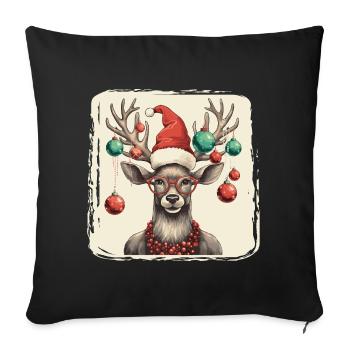 Rentier mit Weihnachtskugeln und Mütze - Sofakissenbezug 45 x 45 cm - Schwarz - Vorne