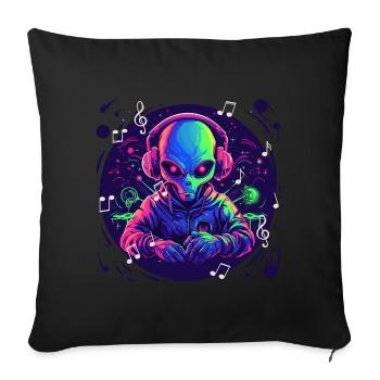Alien with headphones Extraterrestrial DJ Music - Sofa pillowcase 17,3'' x 17,3'' (45 x 45 cm) - black - Front