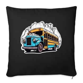 Bus / school bus / yellow / comic / old school - Sofa pillowcase 17,3'' x 17,3'' (45 x 45 cm) - black - Front