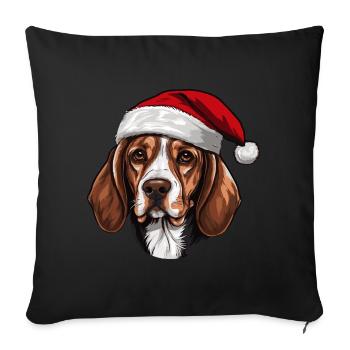 Tête de chien Beagle Noël Noël - Housse de coussin décorative 45 x 45 cm - noir - Devant
