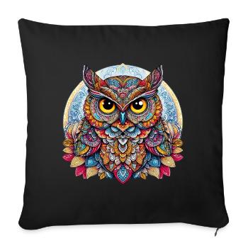 Hibou décoré de Mandalas - Housse de coussin décorative 45 x 45 cm - noir - Devant