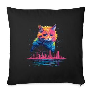 New York City, Cat, Meow, City, Skyline, America, USA - Sofa pillowcase 17,3'' x 17,3'' (45 x 45 cm) - black - Front