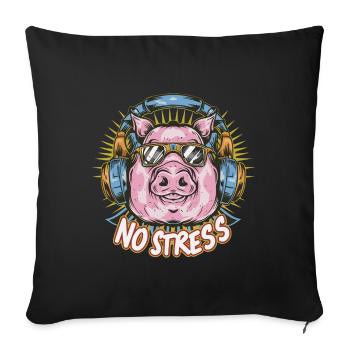 Cochon avec des écouteurs Drôle de dicton PAS DE STRESS - Housse de coussin décorative 45 x 45 cm - noir - Devant