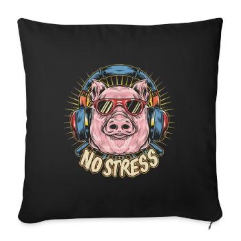 Cochon avec des écouteurs Drôle de dicton PAS DE STRESS - Housse de coussin décorative 45 x 45 cm - noir - Devant