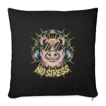 Cochon avec des écouteurs Drôle de dicton PAS DE STRESS - Housse de coussin décorative 45 x 45 cm - noir - Devant