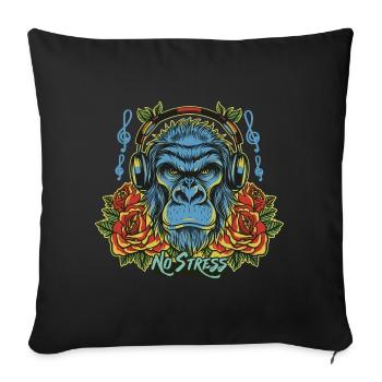 Gorille avec des écouteurs Drôle de dicton NO STRESS - Housse de coussin décorative 45 x 45 cm - noir - Devant