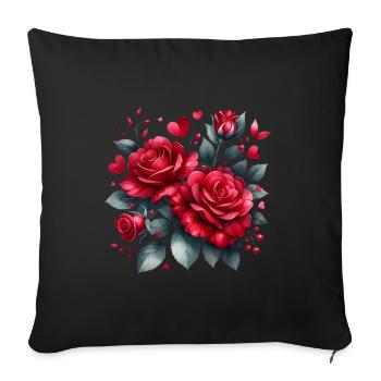 Roses Rouge Amour Cadeau St Valentin Couple - Housse de coussin décorative 45 x 45 cm - noir - Devant