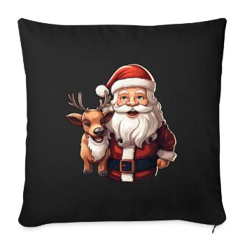 Merry Christmas Santa with Cute Reindeer - Sofa pillowcase 17,3'' x 17,3'' (45 x 45 cm) - black - Front