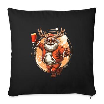 Santa mit bier am tanzen mit einem Elchgeweih - Sofakissenbezug 45 x 45 cm - Schwarz - Vorne