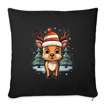 The little reindeer with cap and 2 fir trees - Sofa pillowcase 17,3'' x 17,3'' (45 x 45 cm) - black - Front